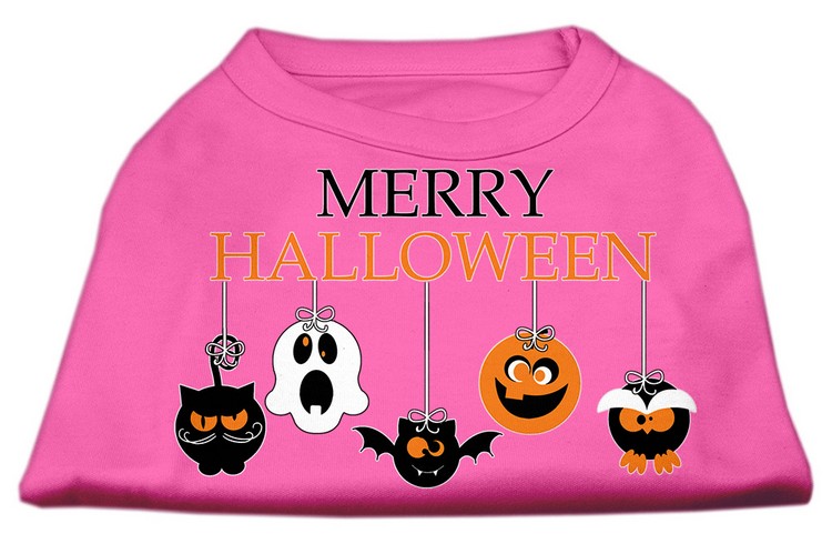 Merry Halloween Screen Print Dog Shirt Bright Pink Lg